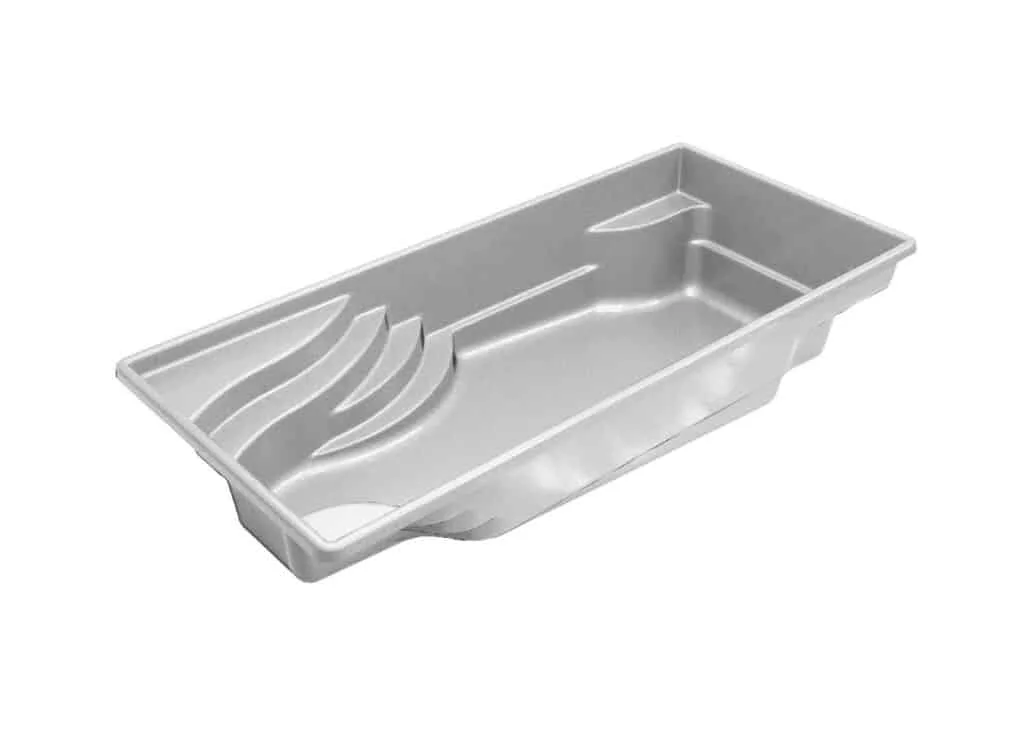 Latham Olympia 12 fiberglass pool shell render, 26' × 12'